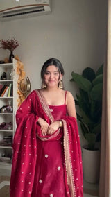 Silk Thread & Sequins Work Top Plazo Set with Dupatta