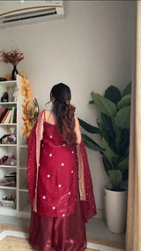 Silk Thread & Sequins Work Top Plazo Set with Dupatta