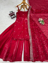 Silk Thread & Sequins Work Top Plazo Set with Dupatta