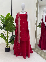 Silk Thread & Sequins Work Top Plazo Set with Dupatta