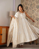 Cream Banarasi Dola Silk Anarkali Suit with Dupatta