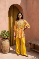 Heavy Natural Crepe Digital Print Top with French Crepe Palazzo