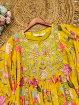 Heavy Natural Crepe Digital Print Top with French Crepe Palazzo
