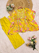 Heavy Natural Crepe Digital Print Top with French Crepe Palazzo