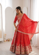 Heavy Simmer Silk Red Lehenga Choli