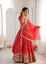 Heavy Simmer Silk Red Lehenga Choli