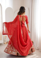 Heavy Simmer Silk Red Lehenga Choli