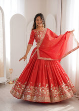 Heavy Simmer Silk Red Lehenga Choli
