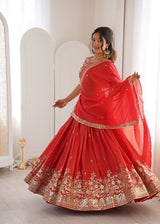 Heavy Simmer Silk Red Lehenga Choli