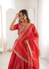Heavy Simmer Silk Red Lehenga Choli