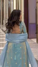 Fandy Silk Sequins Work Top Plazo Set with Dupatta