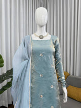 Fandy Silk Sequins Work Top Plazo Set with Dupatta