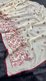 Heavy Kota Checks Fancy Multi Embroidery & Butti Lace Saree