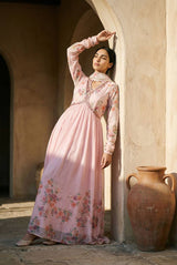 Heavy Tebby Silk Digital Print Gown with Dupatta