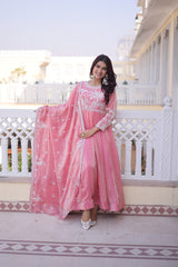 Premium Fendi Satin Embroidered Gown with Dupatta