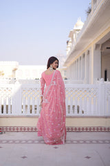 Premium Fendi Satin Embroidered Gown with Dupatta