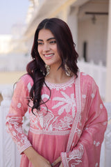 Premium Fendi Satin Embroidered Gown with Dupatta