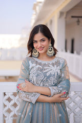 Premium Fendi Satin Embroidered Gown with Dupatta