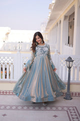 Premium Fendi Satin Embroidered Gown with Dupatta