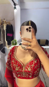 Designer Red Lehenga Saree with Embroidered Choli & Dupatta