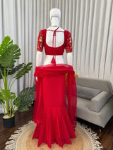 Designer Red Lehenga Saree with Embroidered Choli & Dupatta