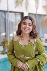 Elegant Mul Chanderi Anarkali Kurti Set with Dupatta