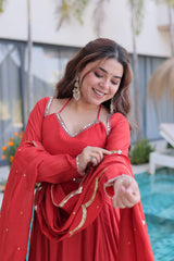 Elegant Mul Chanderi Anarkali Kurti Set with Dupatta