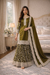 Heavy Fandy Silk Embroidered Top Plazo Set