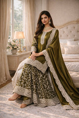 Heavy Fandy Silk Embroidered Top Plazo Set