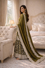 Heavy Fandy Silk Embroidered Top Plazo Set
