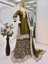 Heavy Fandy Silk Embroidered Top Plazo Set