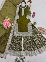 Heavy Fandy Silk Embroidered Top Plazo Set