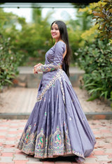 Chinon Embroidery Coding Thread Work Lehenga Choli
