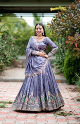 Chinon Embroidery Coding Thread Work Lehenga Choli