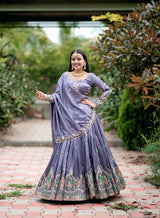 Chinon Embroidery Coding Thread Work Lehenga Choli