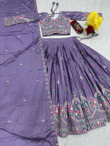 Chinon Embroidery Coding Thread Work Lehenga Choli