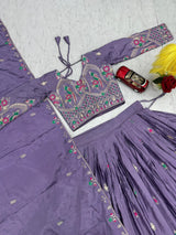 Chinon Embroidery Coding Thread Work Lehenga Choli