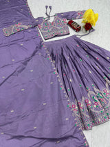 Chinon Embroidery Coding Thread Work Lehenga Choli