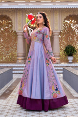 Designer Satin Silk Embroidered Top with Vichitra Lehenga