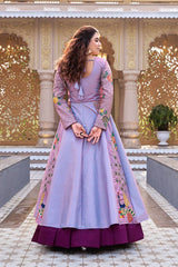 Designer Satin Silk Embroidered Top with Vichitra Lehenga