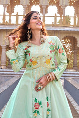 Designer Satin Silk Embroidered Top with Vichitra Lehenga