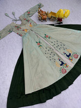 Designer Satin Silk Embroidered Top with Vichitra Lehenga