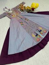 Designer Satin Silk Embroidered Top with Vichitra Lehenga