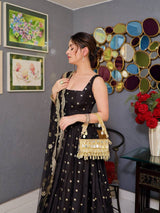 Party Wear Silk Black Anarkali SUit