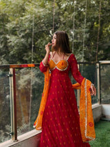 Faux Georgette Digital Print Mirror Work Anarkali Set