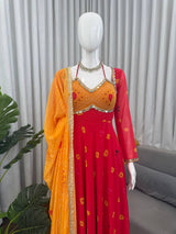 Faux Georgette Digital Print Mirror Work Anarkali Set
