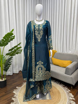 Premium Silk Top Plazo Set with Dupatta