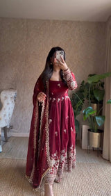 Designer Fendy Silk Anarkali Suit Set