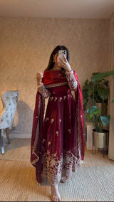 Designer Fendy Silk Anarkali Suit Set