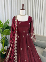 Designer Fendy Silk Anarkali Suit Set